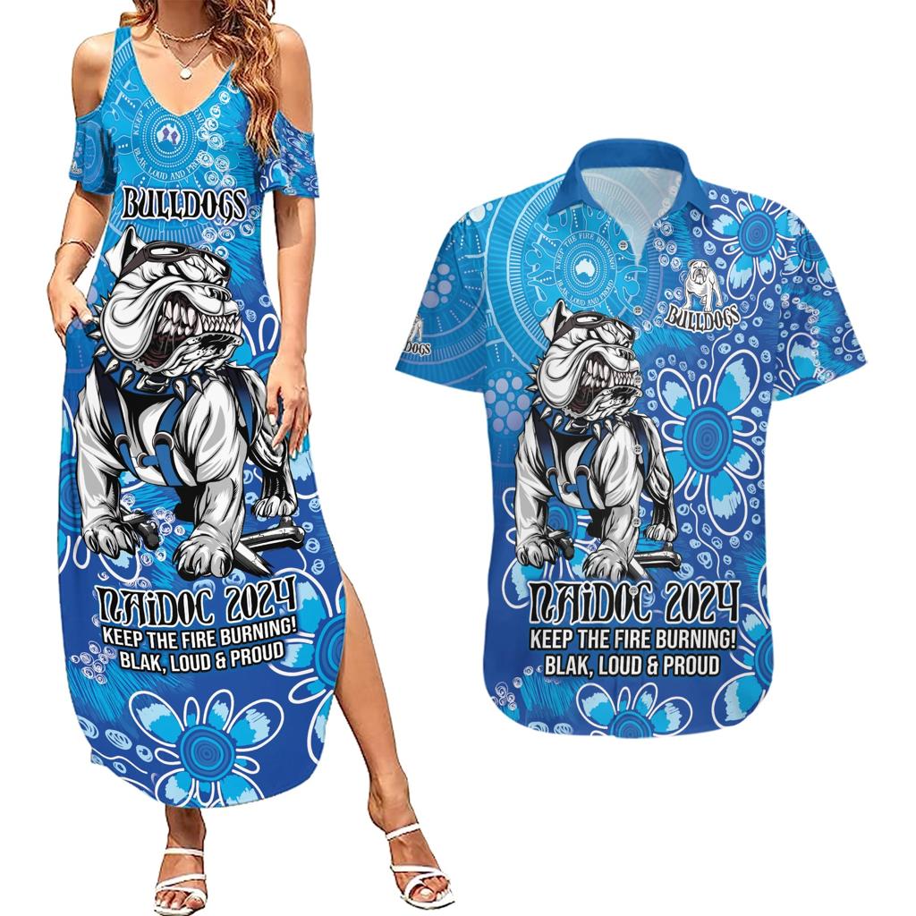 Personalised Bulldogs NAIDOC Week 2024 Couples Matching Summer Maxi Dress and Hawaiian Shirt Aboriginal Fire Burning Sparks