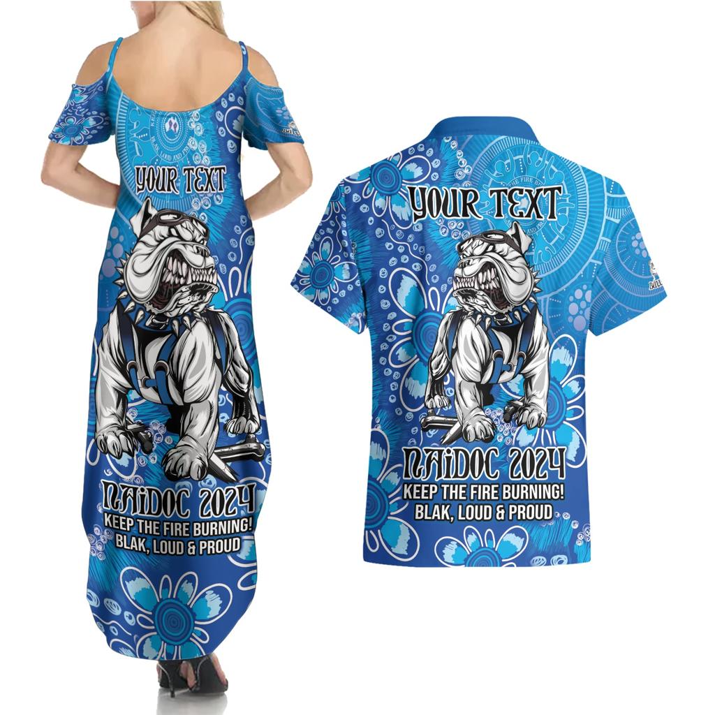 Personalised Bulldogs NAIDOC Week 2024 Couples Matching Summer Maxi Dress and Hawaiian Shirt Aboriginal Fire Burning Sparks