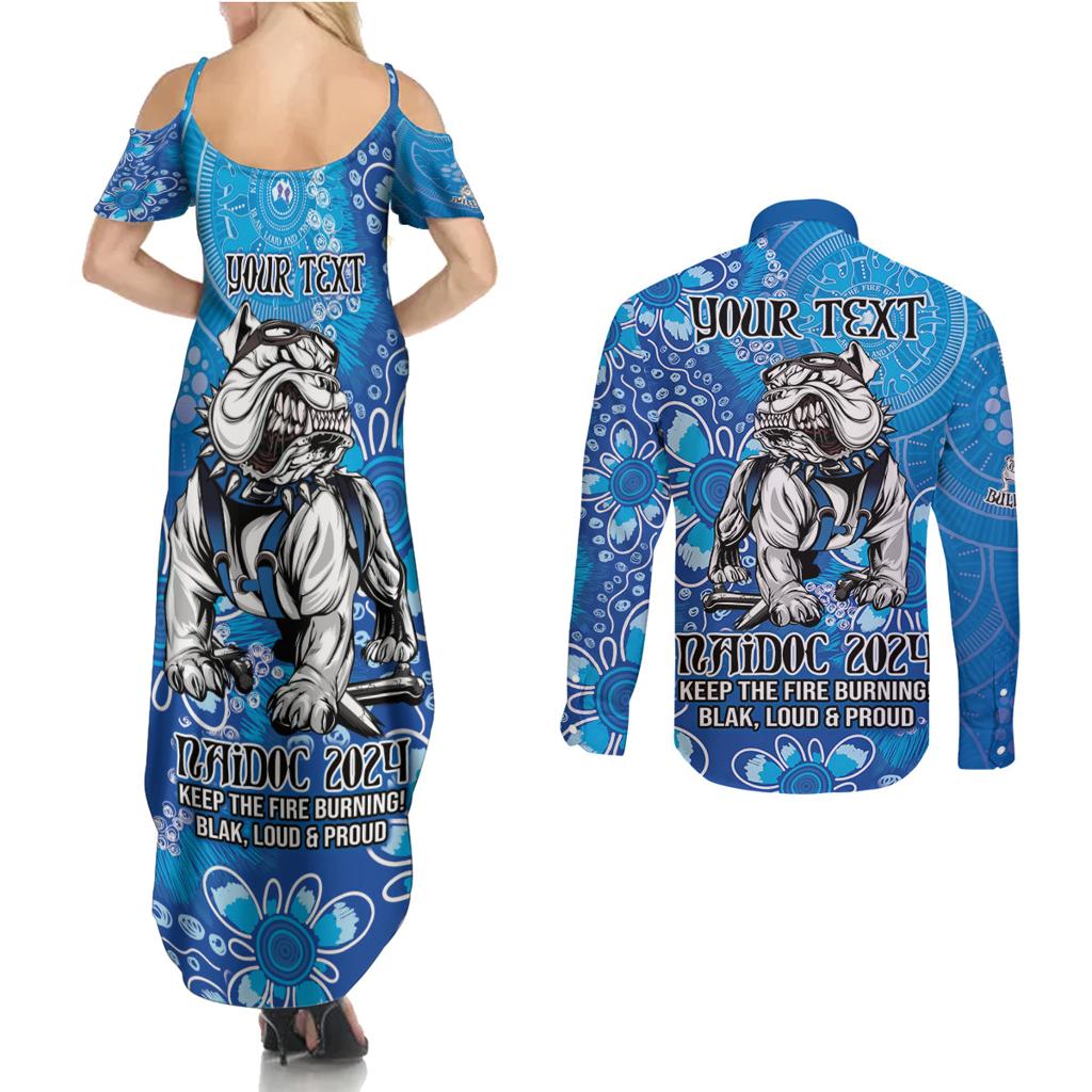Personalised Bulldogs NAIDOC Week 2024 Couples Matching Summer Maxi Dress and Long Sleeve Button Shirt Aboriginal Fire Burning Sparks