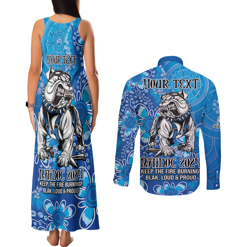 Personalised Bulldogs NAIDOC Week 2024 Couples Matching Tank Maxi Dress and Long Sleeve Button Shirt Aboriginal Fire Burning Sparks
