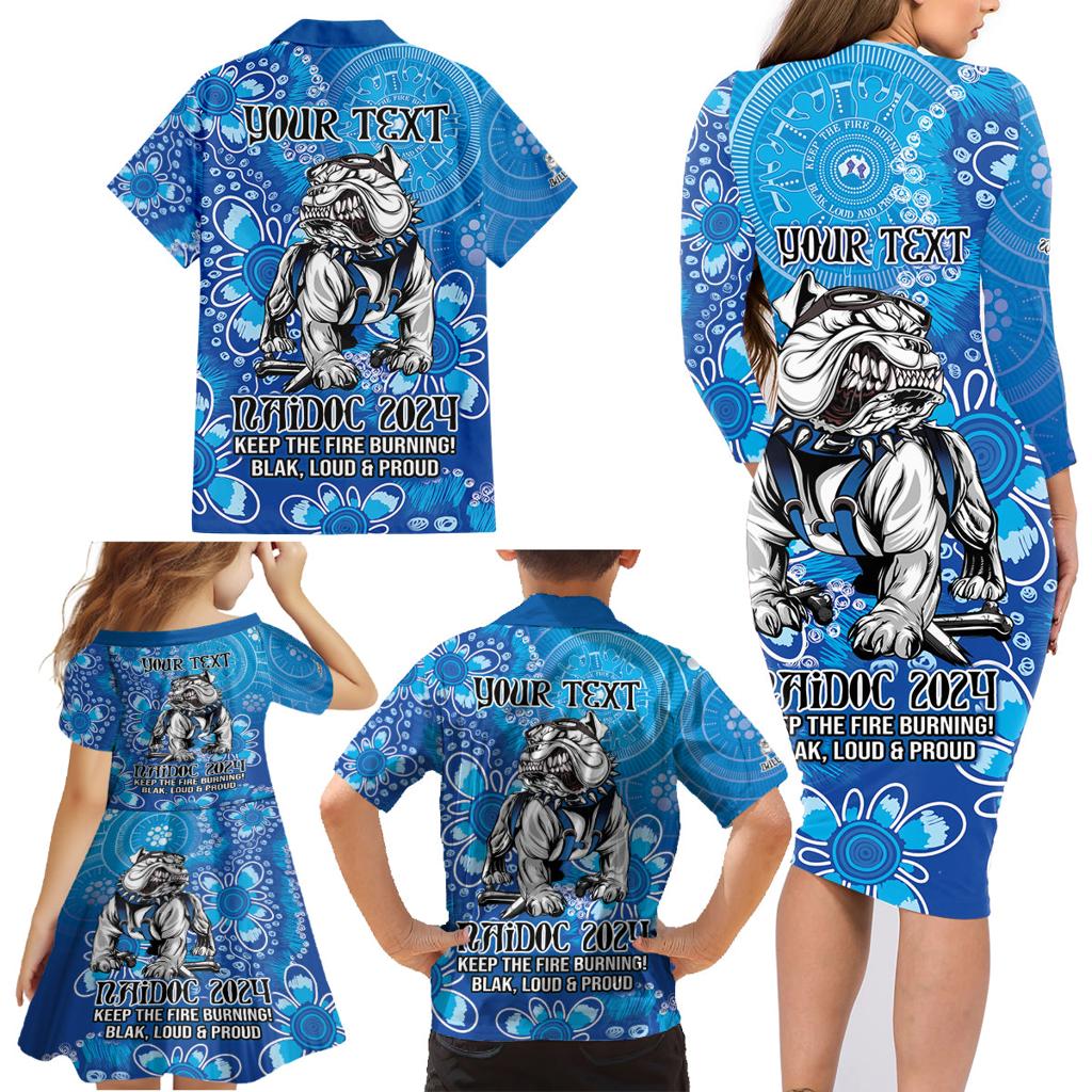 Personalised Bulldogs NAIDOC Week 2024 Family Matching Long Sleeve Bodycon Dress and Hawaiian Shirt Aboriginal Fire Burning Sparks