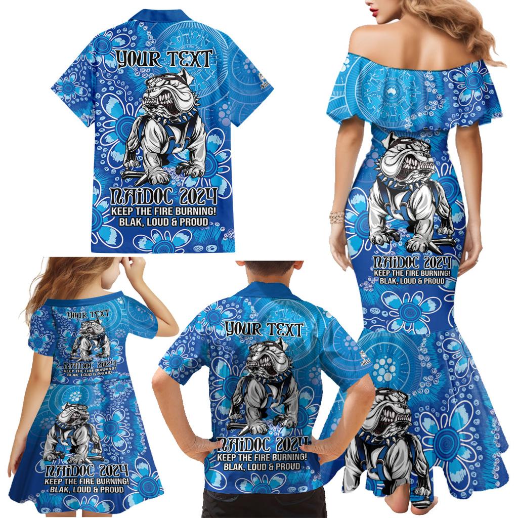 Personalised Bulldogs NAIDOC Week 2024 Family Matching Mermaid Dress and Hawaiian Shirt Aboriginal Fire Burning Sparks