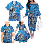 Personalised Bulldogs NAIDOC Week 2024 Family Matching Off The Shoulder Long Sleeve Dress and Hawaiian Shirt Aboriginal Fire Burning Sparks