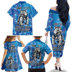 Personalised Bulldogs NAIDOC Week 2024 Family Matching Off The Shoulder Long Sleeve Dress and Hawaiian Shirt Aboriginal Fire Burning Sparks