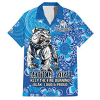 Personalised Bulldogs NAIDOC Week 2024 Family Matching Off The Shoulder Long Sleeve Dress and Hawaiian Shirt Aboriginal Fire Burning Sparks