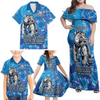 Personalised Bulldogs NAIDOC Week 2024 Family Matching Off Shoulder Maxi Dress and Hawaiian Shirt Aboriginal Fire Burning Sparks