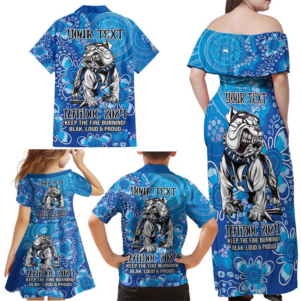 Personalised Bulldogs NAIDOC Week 2024 Family Matching Off Shoulder Maxi Dress and Hawaiian Shirt Aboriginal Fire Burning Sparks