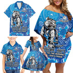 Personalised Bulldogs NAIDOC Week 2024 Family Matching Off Shoulder Short Dress and Hawaiian Shirt Aboriginal Fire Burning Sparks