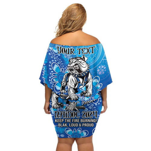 Personalised Bulldogs NAIDOC Week 2024 Family Matching Off Shoulder Short Dress and Hawaiian Shirt Aboriginal Fire Burning Sparks