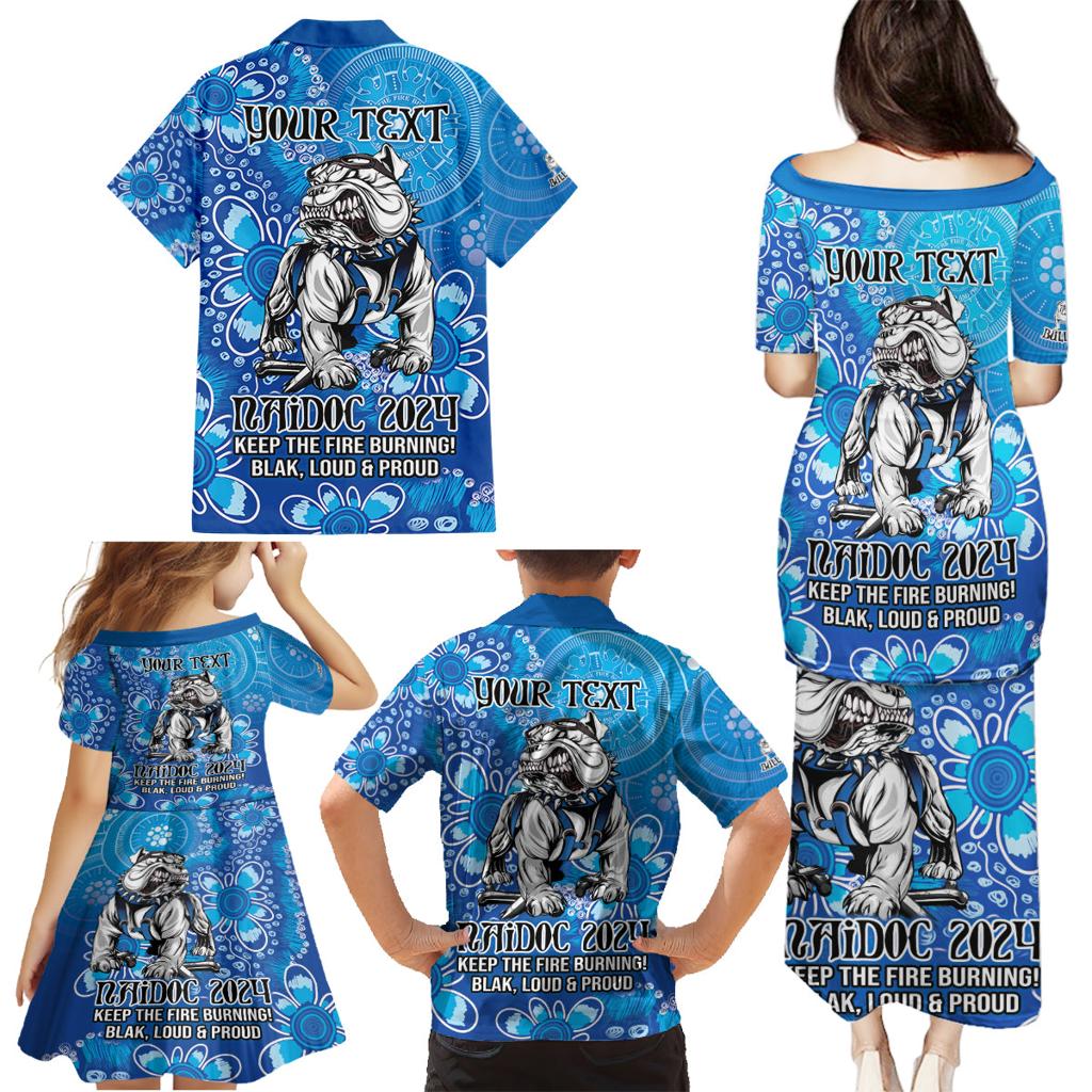 Personalised Bulldogs NAIDOC Week 2024 Family Matching Puletasi and Hawaiian Shirt Aboriginal Fire Burning Sparks