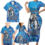 Personalised Bulldogs NAIDOC Week 2024 Family Matching Short Sleeve Bodycon Dress and Hawaiian Shirt Aboriginal Fire Burning Sparks