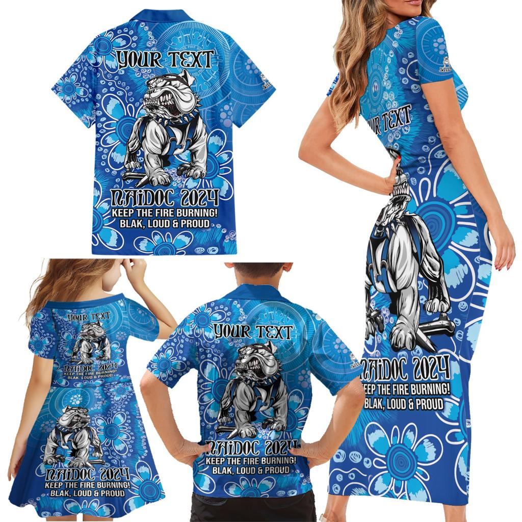 Personalised Bulldogs NAIDOC Week 2024 Family Matching Short Sleeve Bodycon Dress and Hawaiian Shirt Aboriginal Fire Burning Sparks