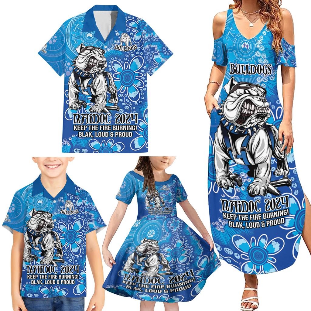 Personalised Bulldogs NAIDOC Week 2024 Family Matching Summer Maxi Dress and Hawaiian Shirt Aboriginal Fire Burning Sparks