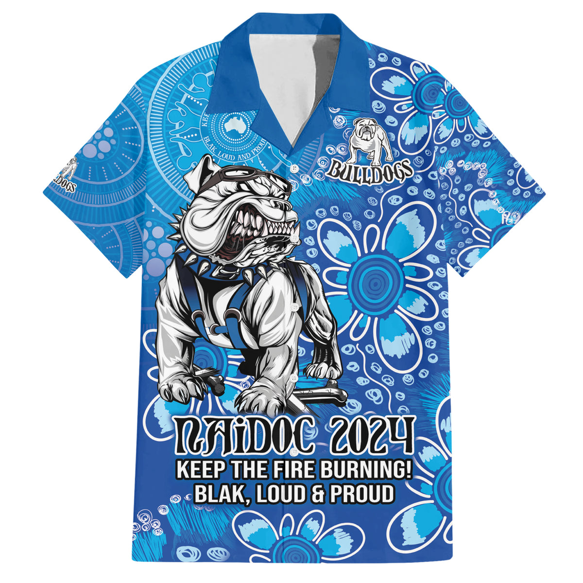 Personalised Bulldogs NAIDOC Week 2024 Hawaiian Shirt Aboriginal Fire Burning Sparks