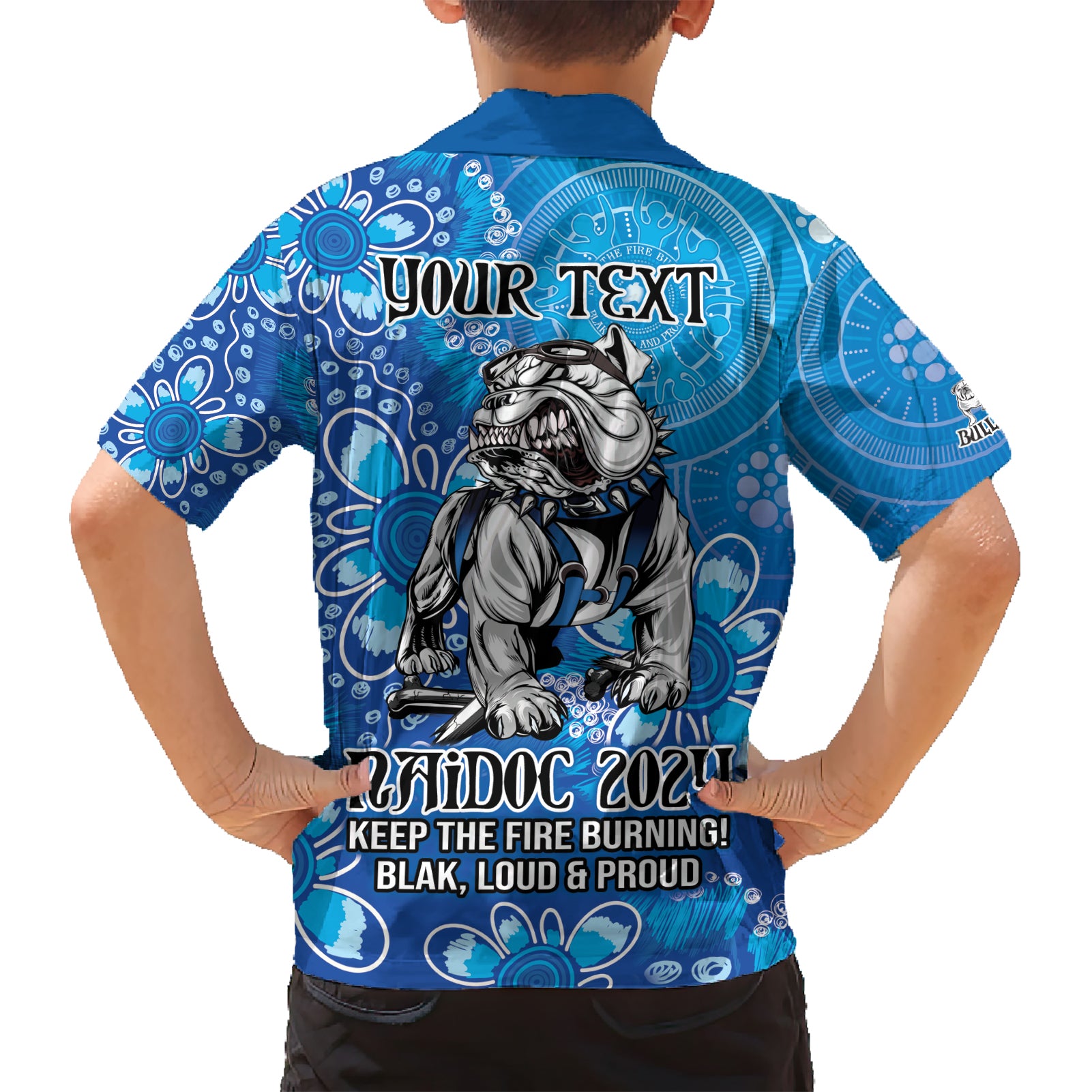 Personalised Bulldogs NAIDOC Week 2024 Kid Hawaiian Shirt Aboriginal Fire Burning Sparks