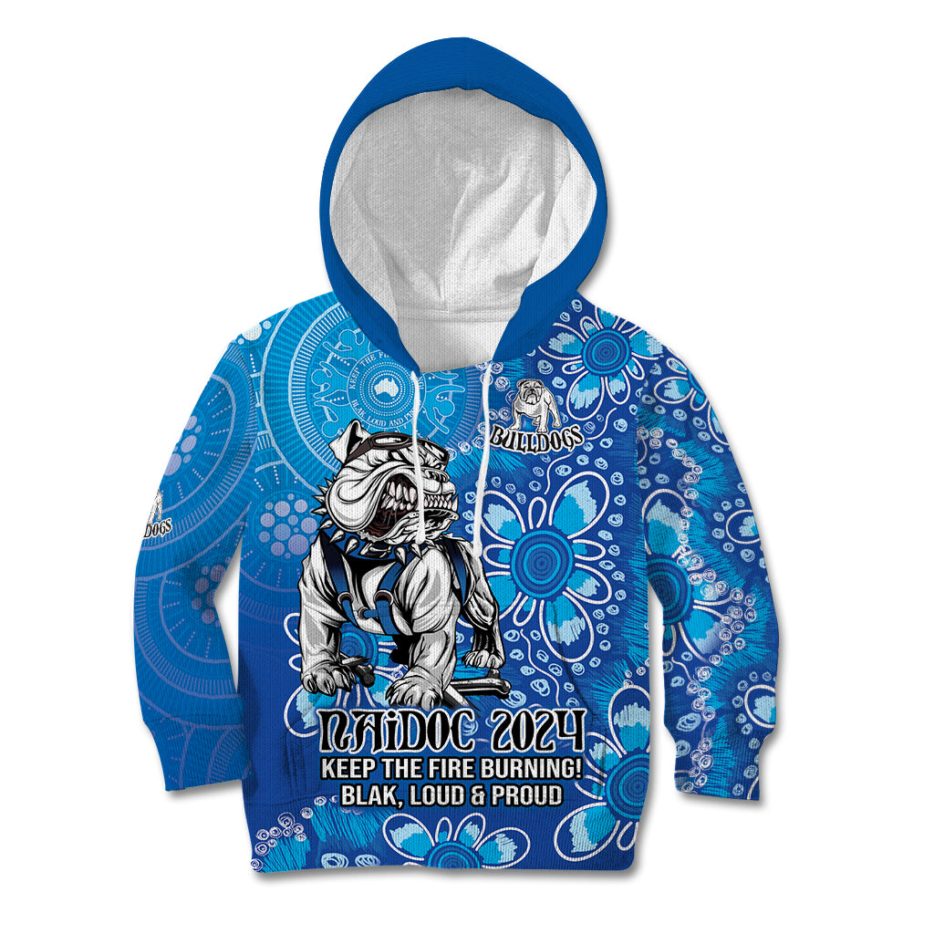 Personalised Bulldogs NAIDOC Week 2024 Kid Hoodie Aboriginal Fire Burning Sparks