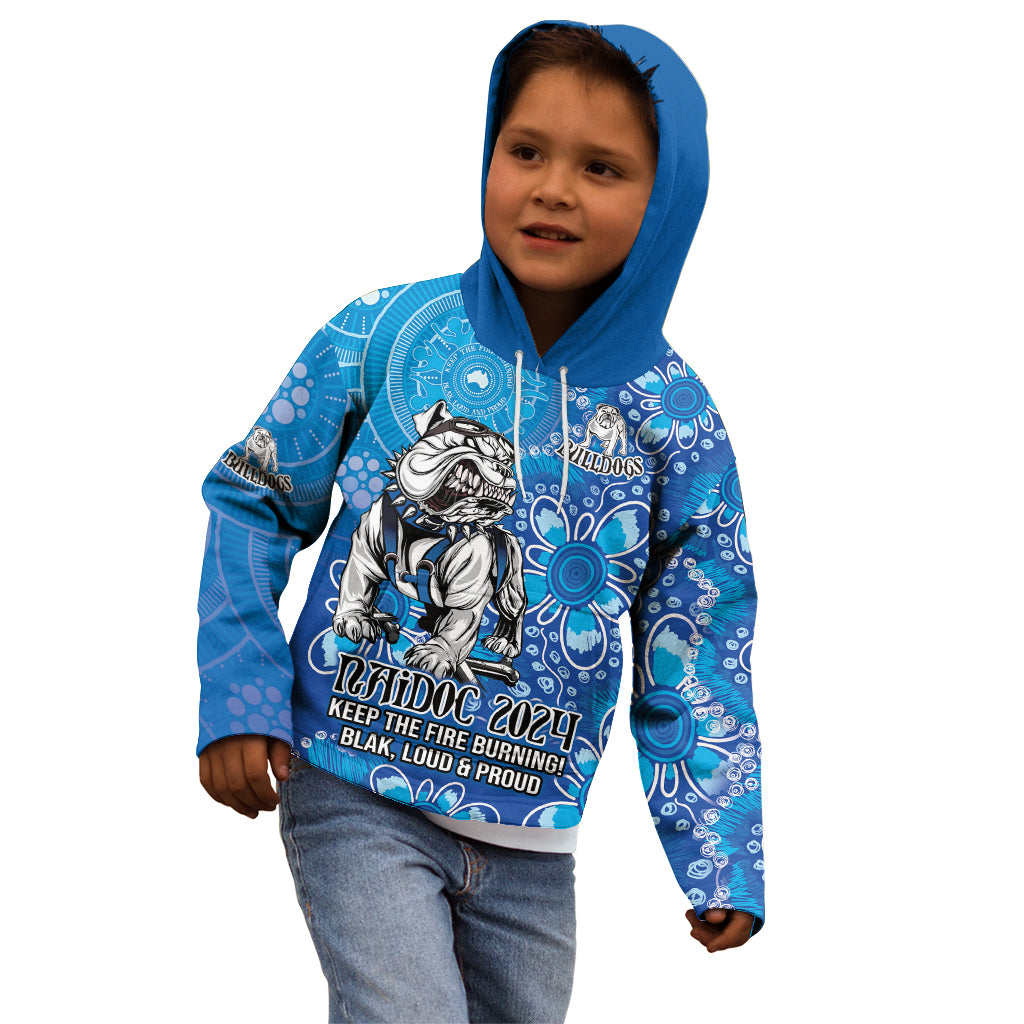 Personalised Bulldogs NAIDOC Week 2024 Kid Hoodie Aboriginal Fire Burning Sparks
