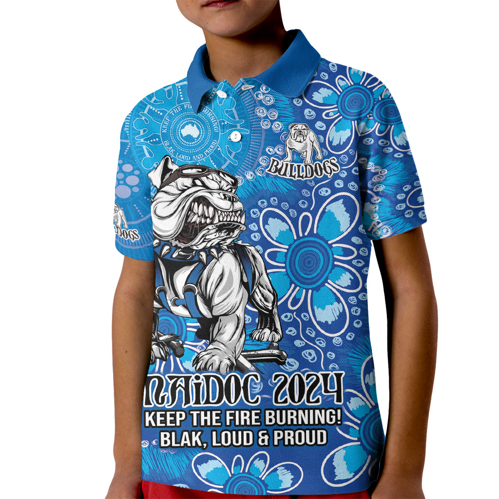 Personalised Bulldogs NAIDOC Week 2024 Kid Polo Shirt Aboriginal Fire Burning Sparks
