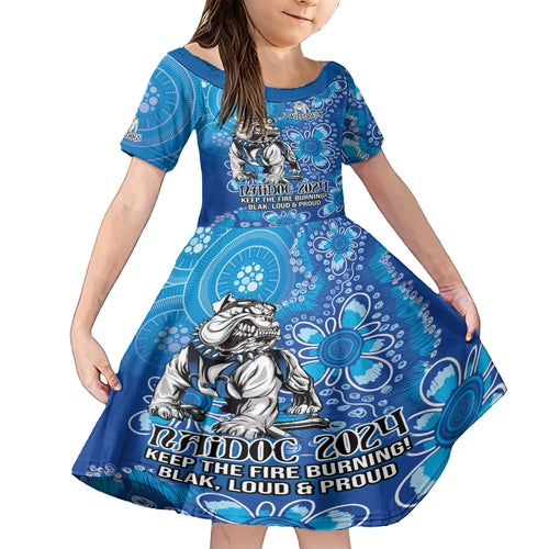 Personalised Bulldogs NAIDOC Week 2024 Kid Short Sleeve Dress Aboriginal Fire Burning Sparks