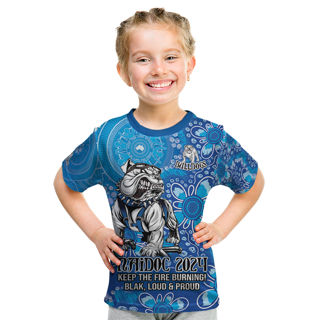Personalised Bulldogs NAIDOC Week 2024 Kid T Shirt Aboriginal Fire Burning Sparks