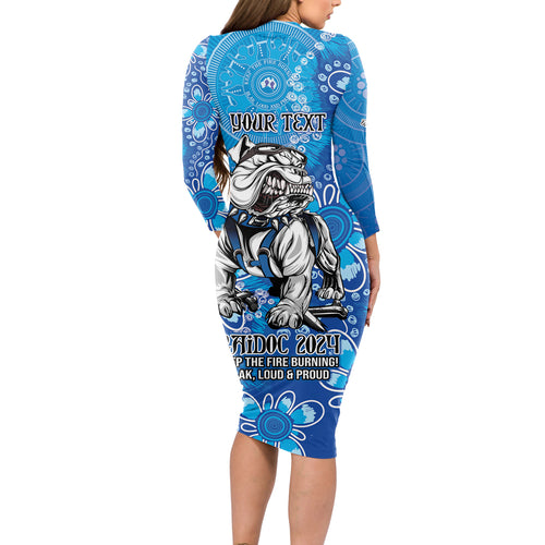 Personalised Bulldogs NAIDOC Week 2024 Long Sleeve Bodycon Dress Aboriginal Fire Burning Sparks