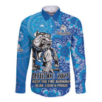 Personalised Bulldogs NAIDOC Week 2024 Long Sleeve Button Shirt Aboriginal Fire Burning Sparks