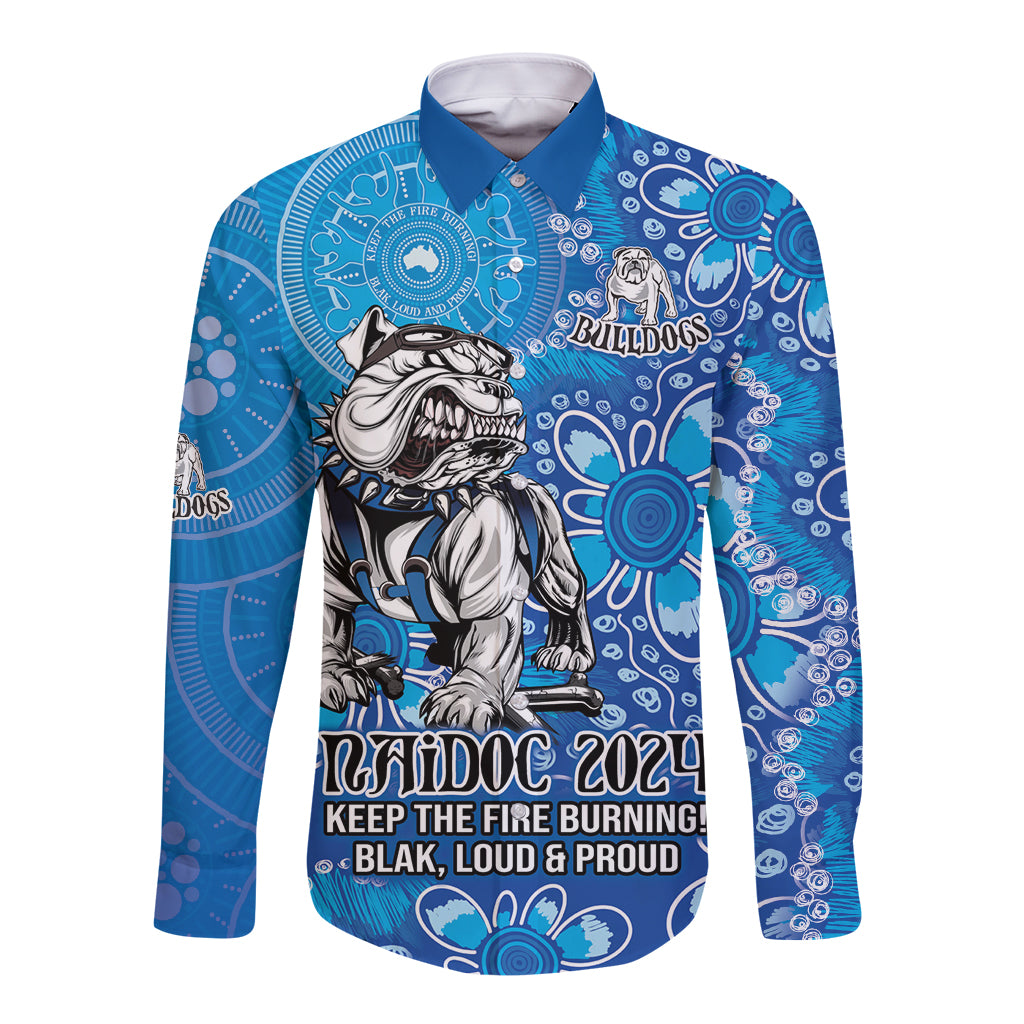 Personalised Bulldogs NAIDOC Week 2024 Long Sleeve Button Shirt Aboriginal Fire Burning Sparks