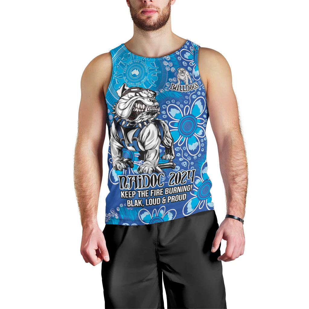 Personalised Bulldogs NAIDOC Week 2024 Men Tank Top Aboriginal Fire Burning Sparks