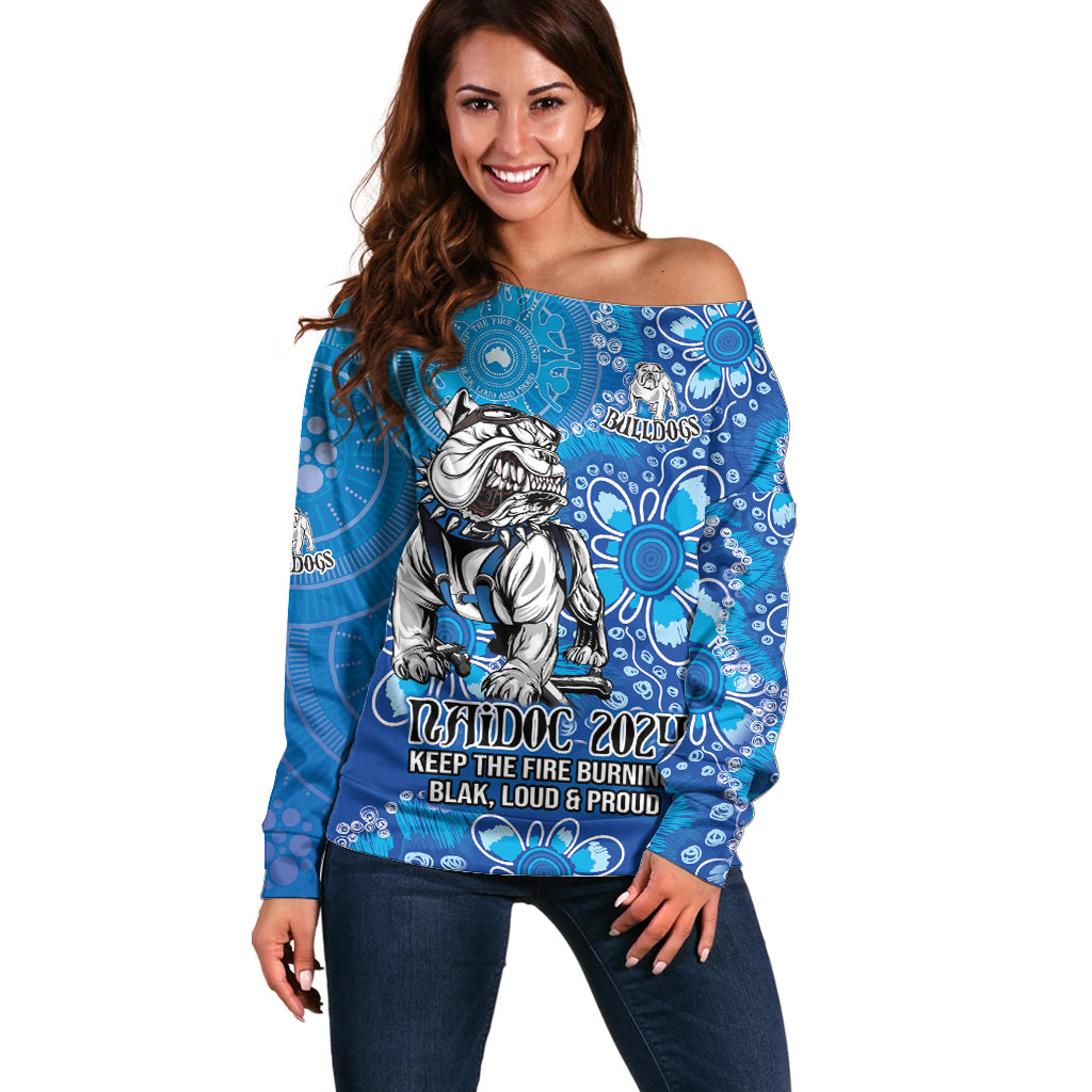 Personalised Bulldogs NAIDOC Week 2024 Off Shoulder Sweater Aboriginal Fire Burning Sparks