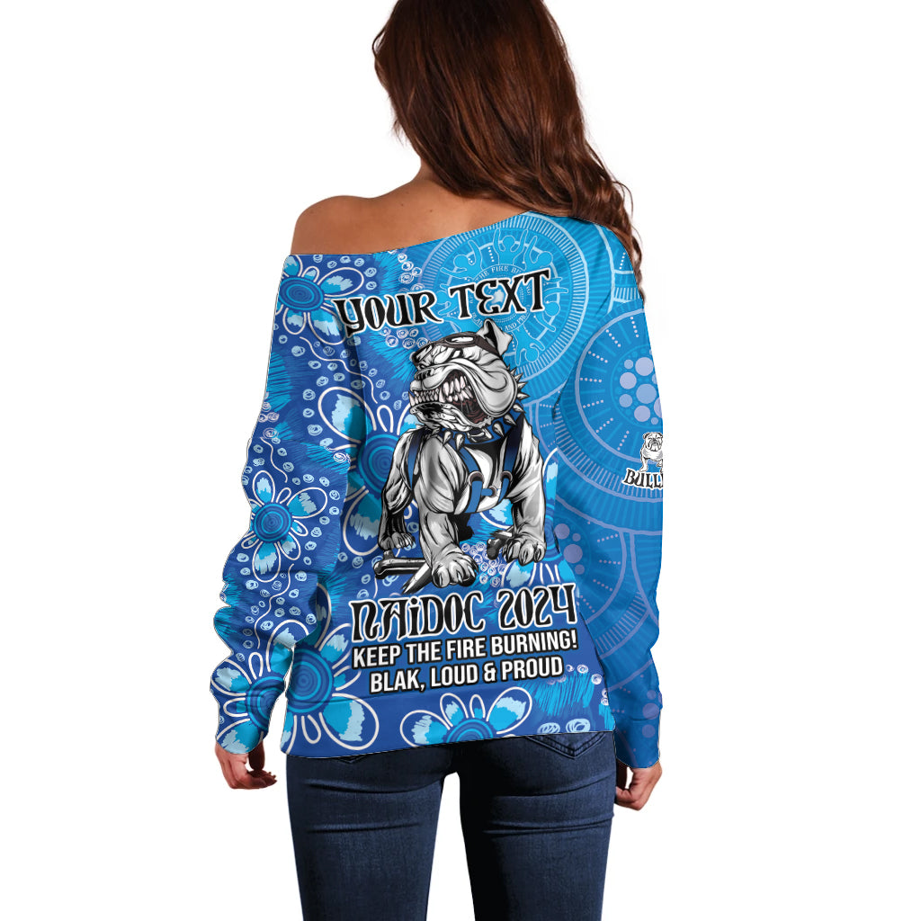 Personalised Bulldogs NAIDOC Week 2024 Off Shoulder Sweater Aboriginal Fire Burning Sparks