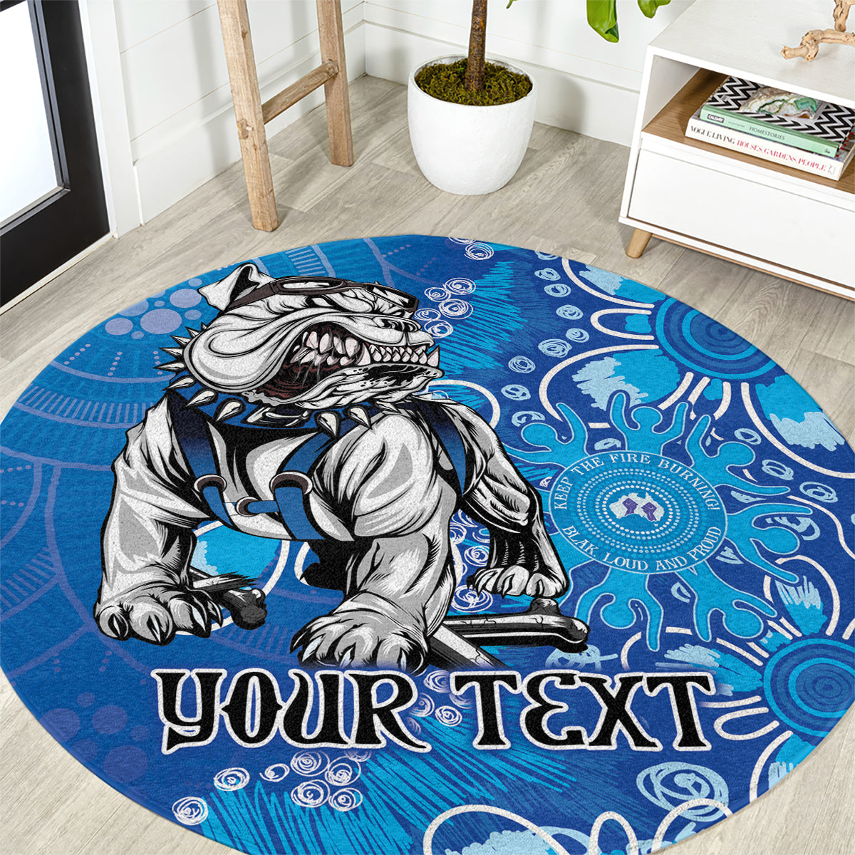 Personalised Bulldogs NAIDOC Week 2024 Round Carpet Aboriginal Fire Burning Sparks