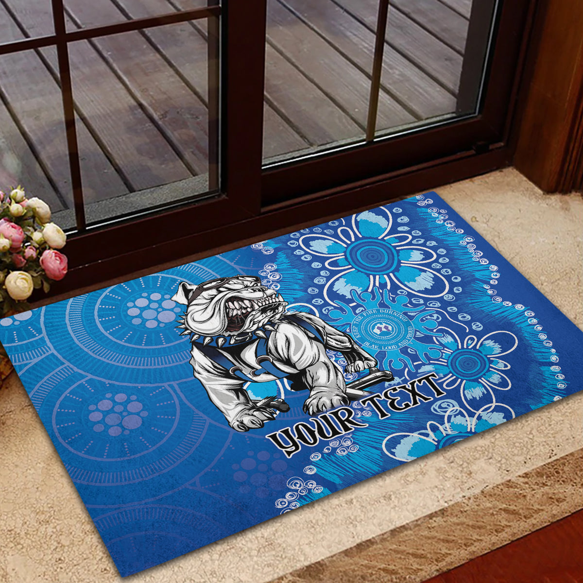 Personalised Bulldogs NAIDOC Week 2024 Rubber Doormat Aboriginal Fire Burning Sparks