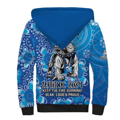 Personalised Bulldogs NAIDOC Week 2024 Sherpa Hoodie Aboriginal Fire Burning Sparks