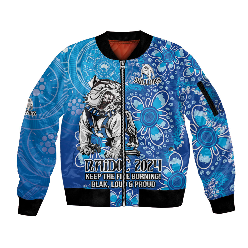 Personalised Bulldogs NAIDOC Week 2024 Sleeve Zip Bomber Jacket Aboriginal Fire Burning Sparks