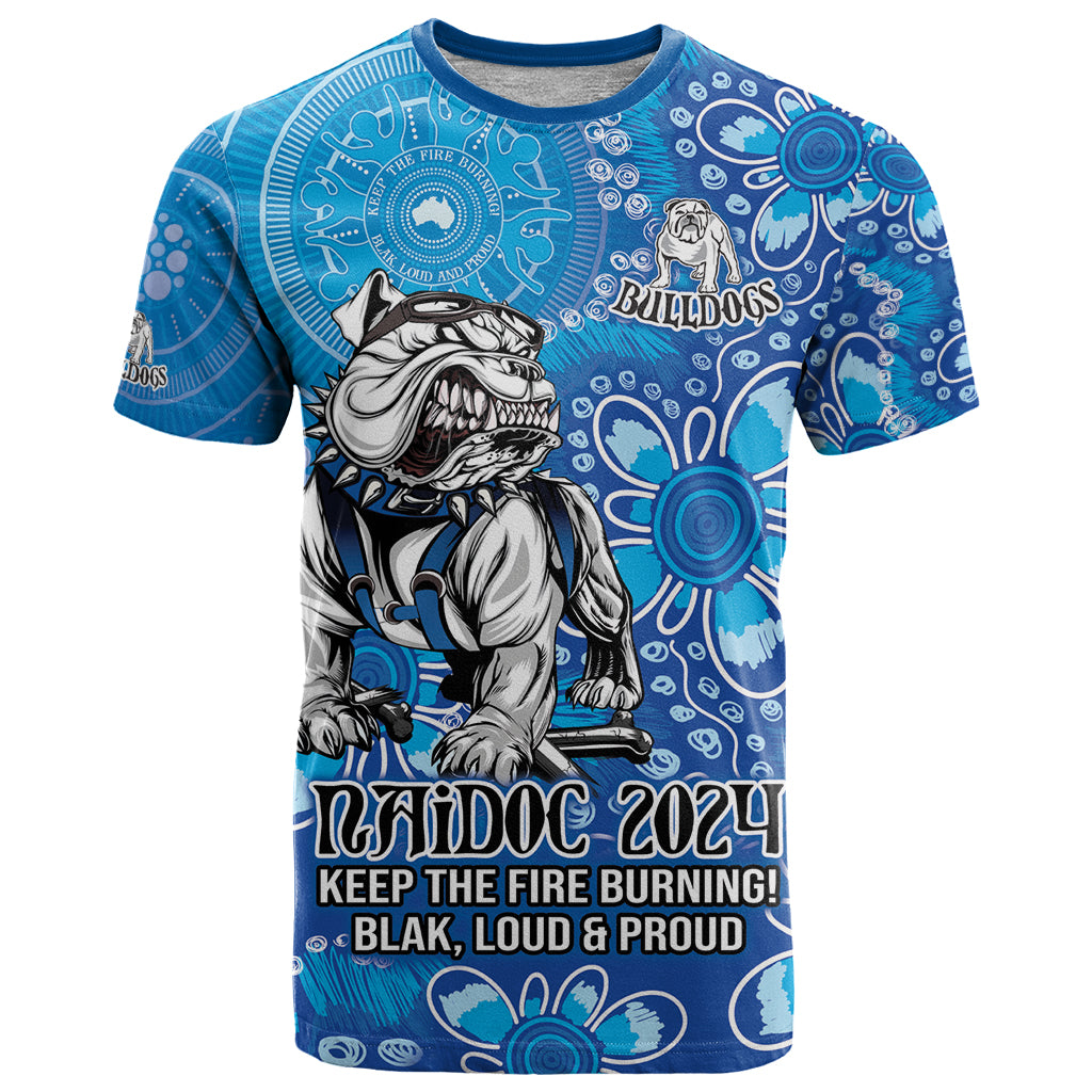 Personalised Bulldogs NAIDOC Week 2024 T Shirt Aboriginal Fire Burning Sparks