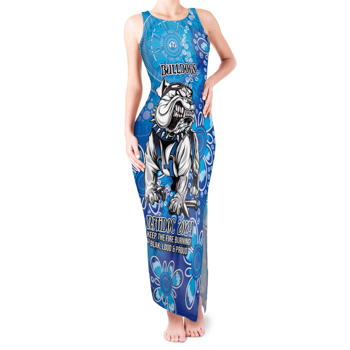 Personalised Bulldogs NAIDOC Week 2024 Tank Maxi Dress Aboriginal Fire Burning Sparks
