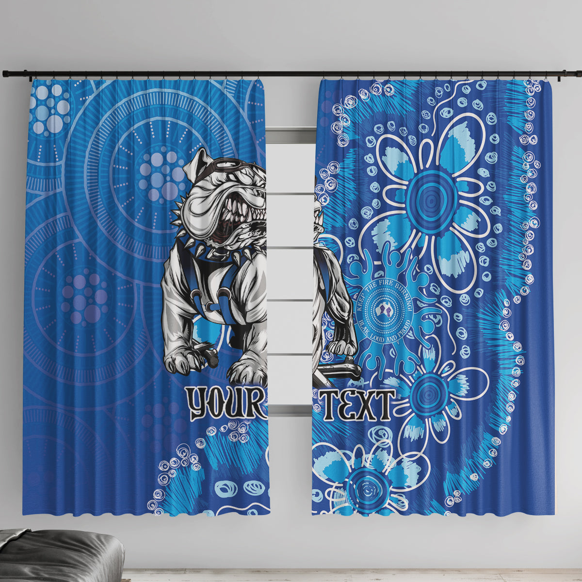 Personalised Bulldogs NAIDOC Week 2024 Window Curtain Aboriginal Fire Burning Sparks