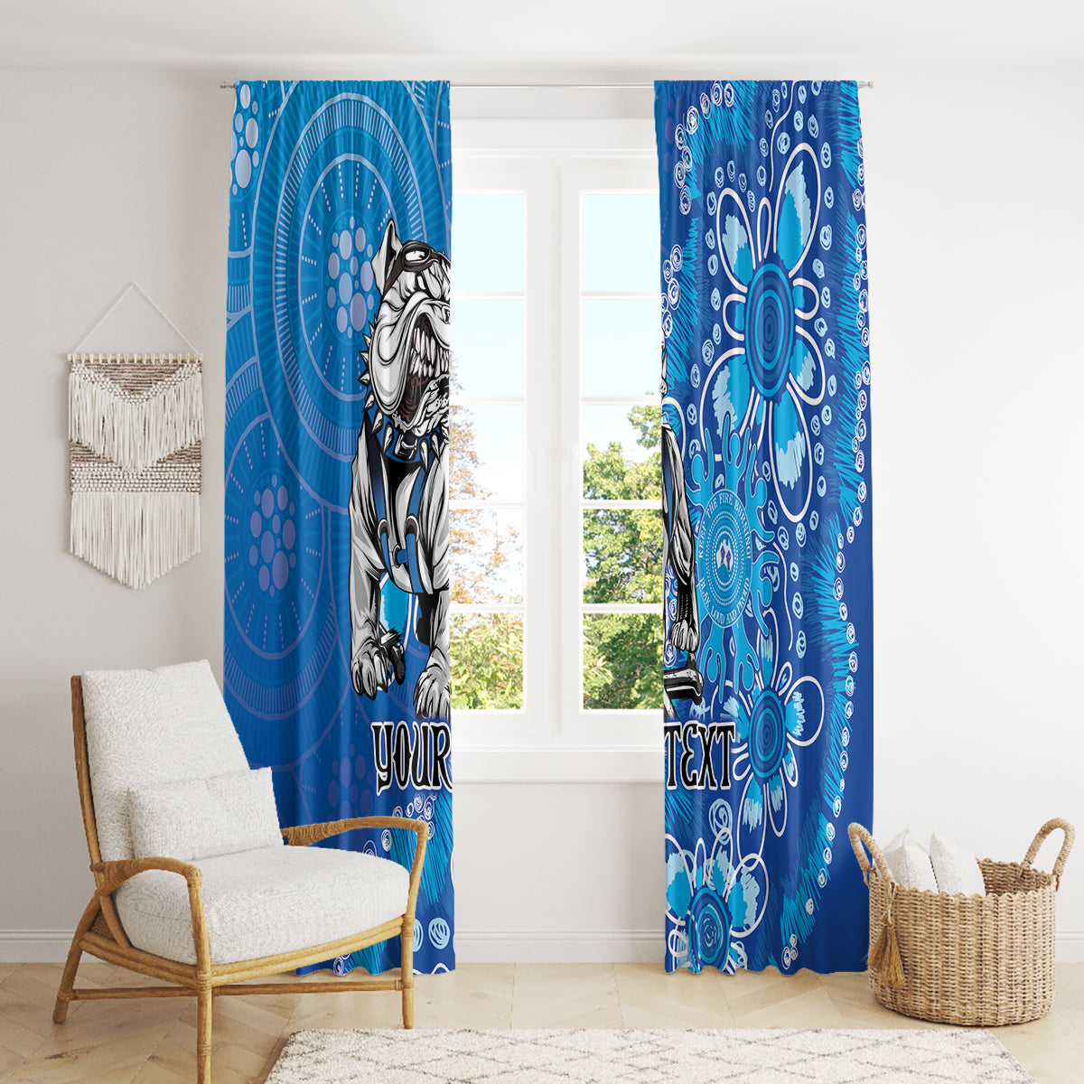 Personalised Bulldogs NAIDOC Week 2024 Window Curtain Aboriginal Fire Burning Sparks