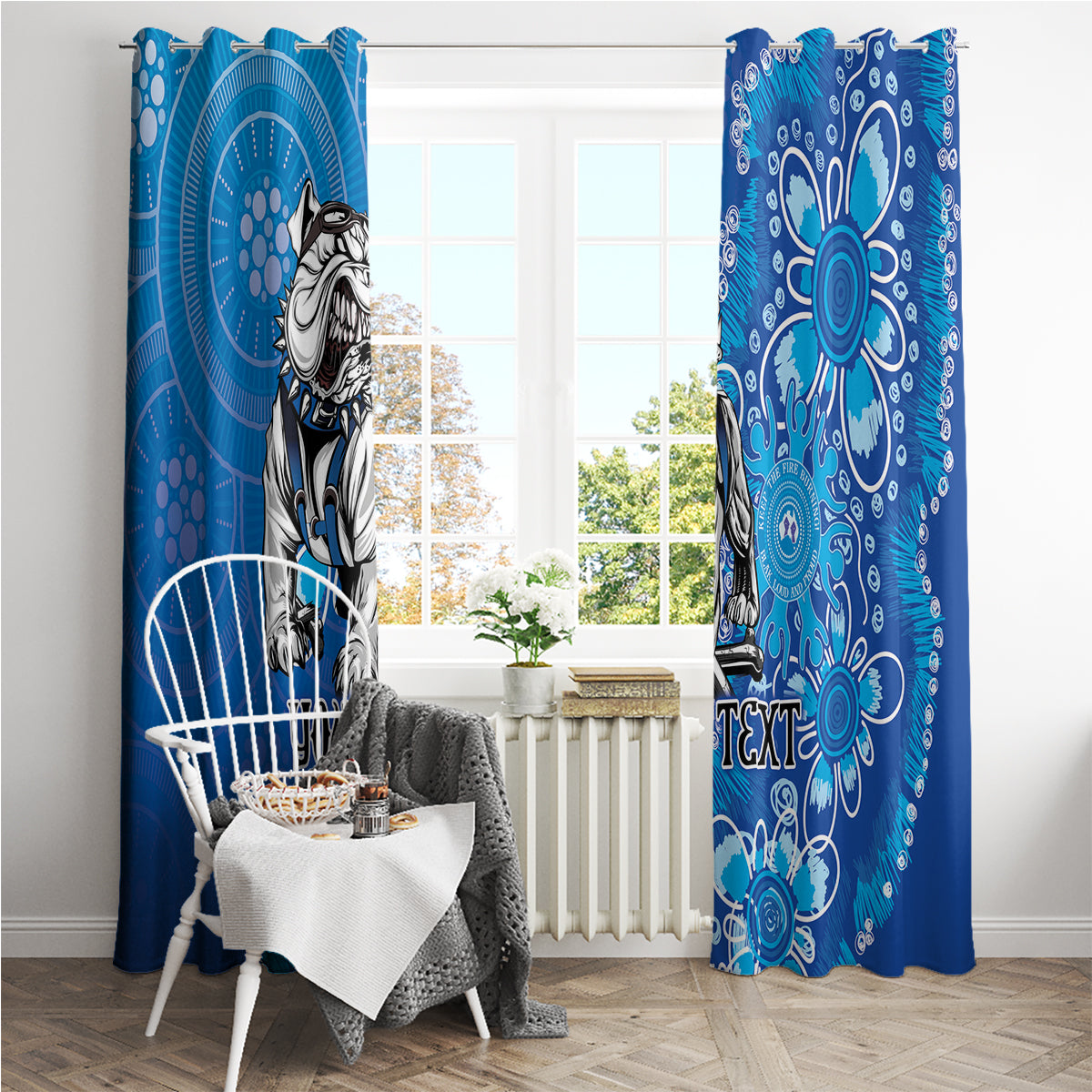 Personalised Bulldogs NAIDOC Week 2024 Window Curtain Aboriginal Fire Burning Sparks