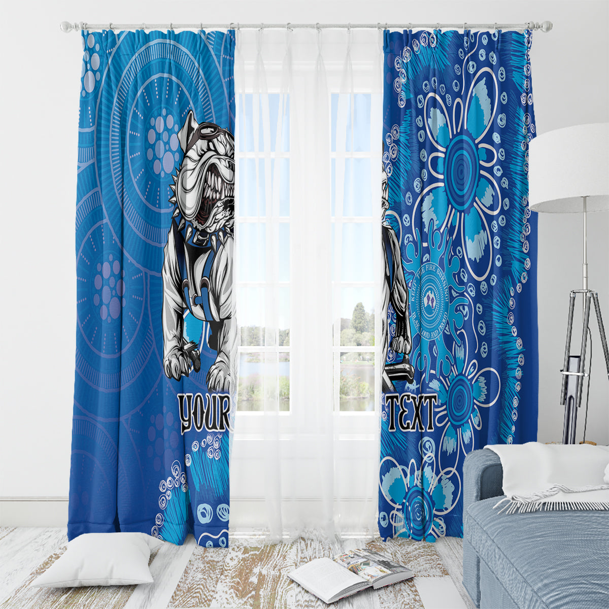 Personalised Bulldogs NAIDOC Week 2024 Window Curtain Aboriginal Fire Burning Sparks