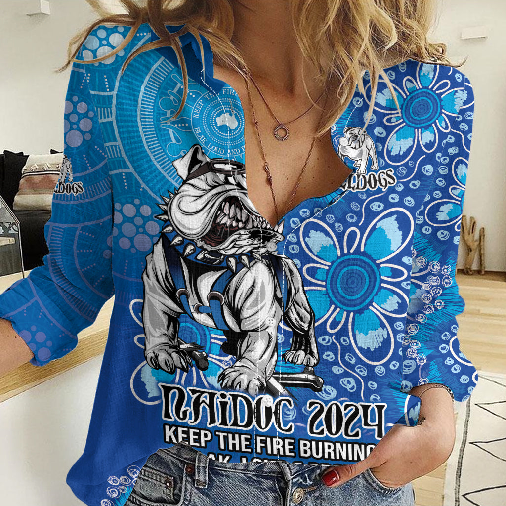 Personalised Bulldogs NAIDOC Week 2024 Women Casual Shirt Aboriginal Fire Burning Sparks