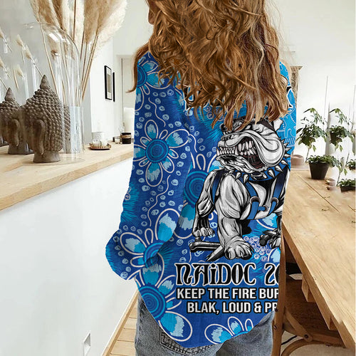 Personalised Bulldogs NAIDOC Week 2024 Women Casual Shirt Aboriginal Fire Burning Sparks