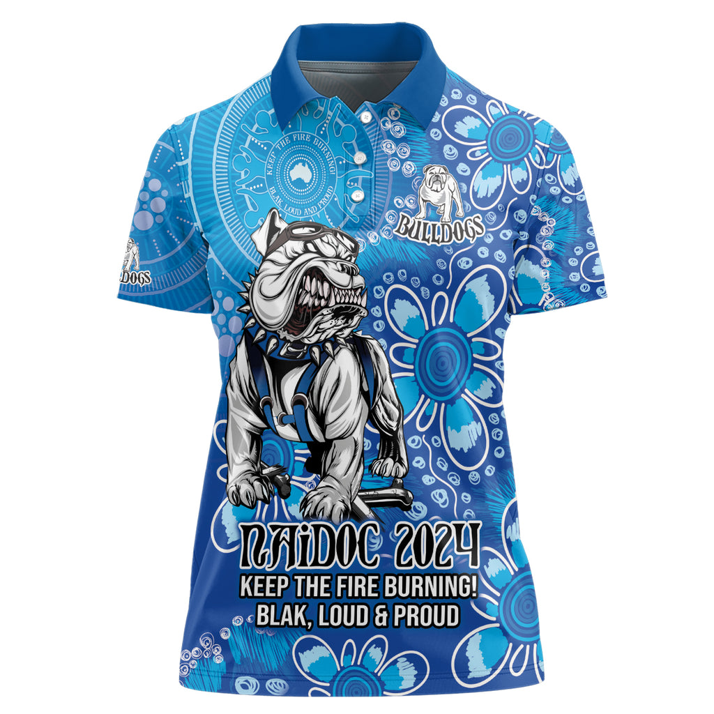 Personalised Bulldogs NAIDOC Week 2024 Women Polo Shirt Aboriginal Fire Burning Sparks