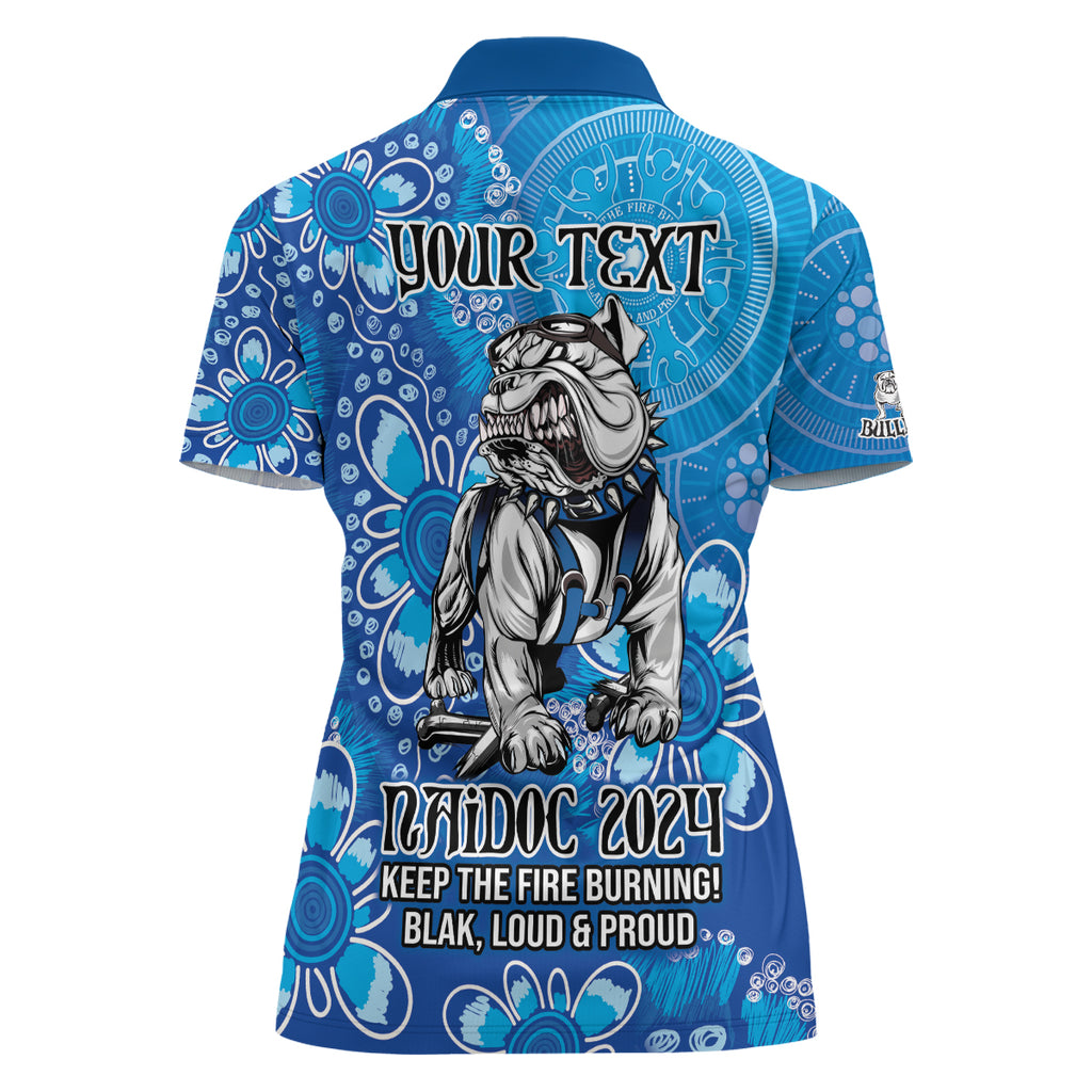 Personalised Bulldogs NAIDOC Week 2024 Women Polo Shirt Aboriginal Fire Burning Sparks