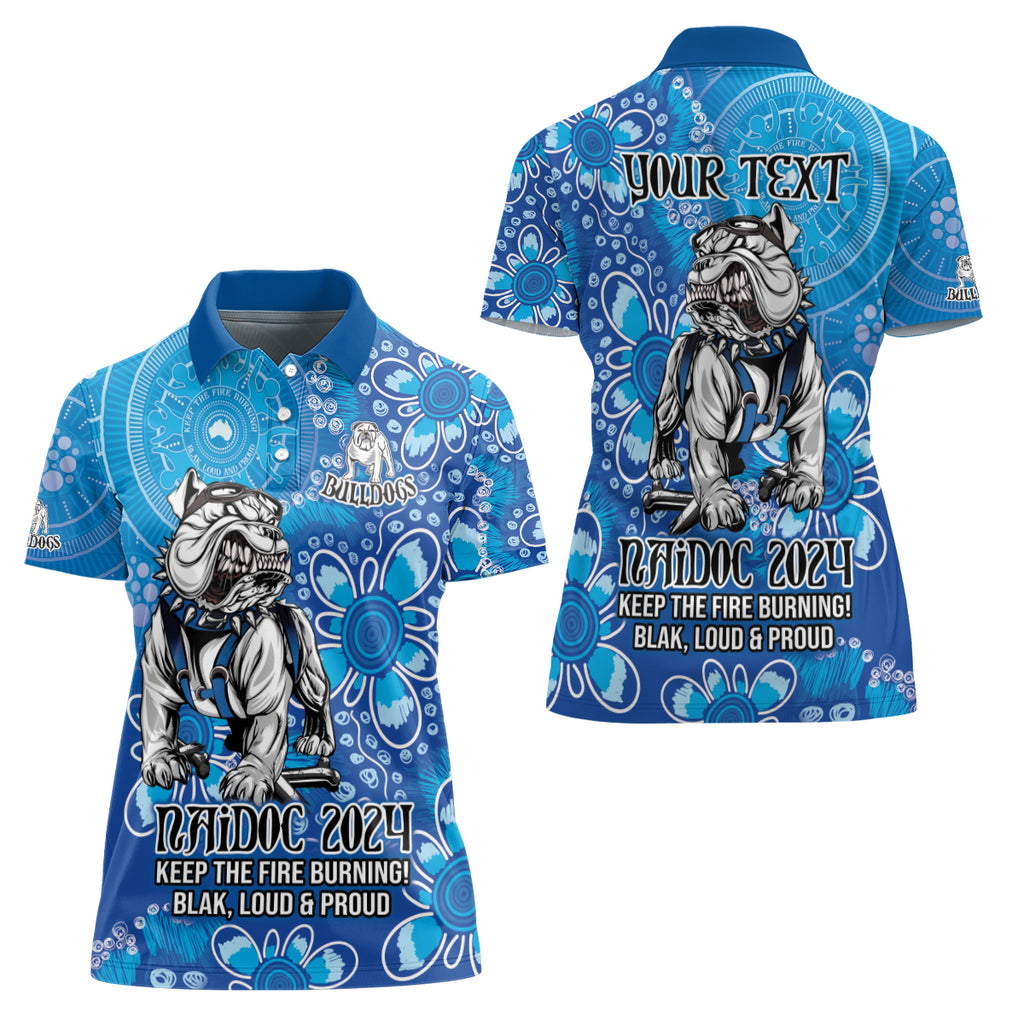 Personalised Bulldogs NAIDOC Week 2024 Women Polo Shirt Aboriginal Fire Burning Sparks