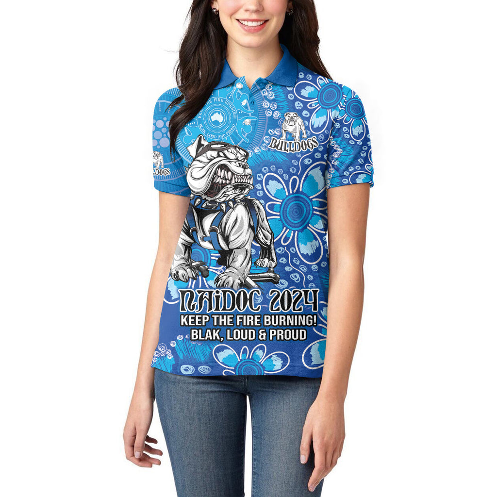 Personalised Bulldogs NAIDOC Week 2024 Women Polo Shirt Aboriginal Fire Burning Sparks