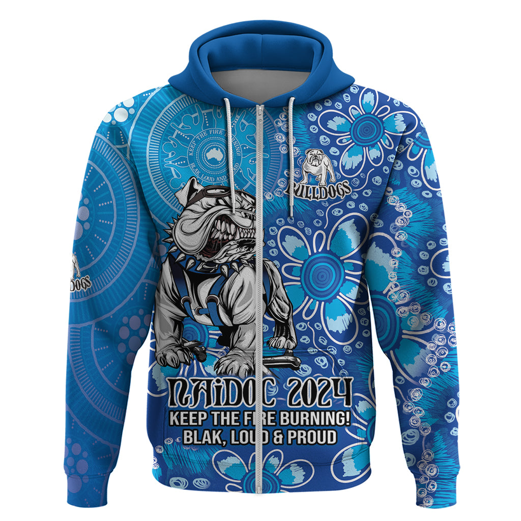 Personalised Bulldogs NAIDOC Week 2024 Zip Hoodie Aboriginal Fire Burning Sparks