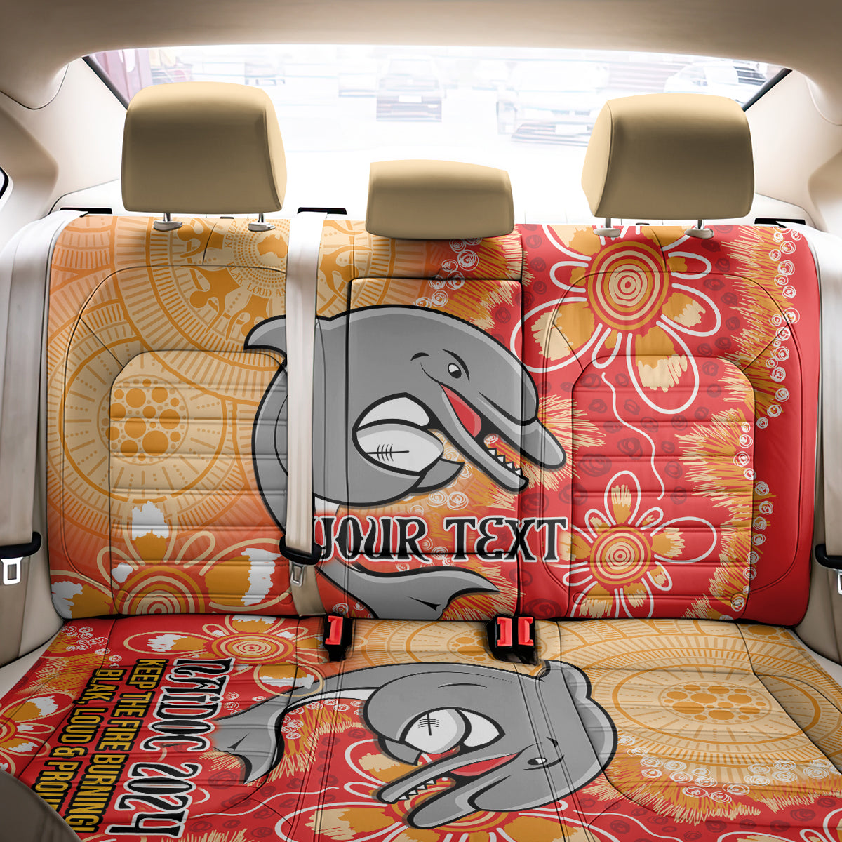 Personalised Dolphins NAIDOC Week 2024 Back Car Seat Cover Aboriginal Fire Burning Sparks