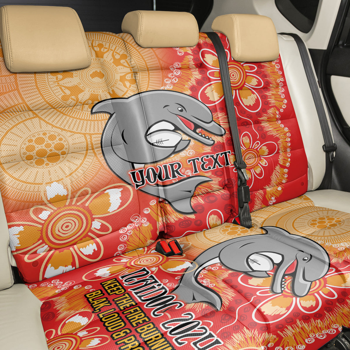 Personalised Dolphins NAIDOC Week 2024 Back Car Seat Cover Aboriginal Fire Burning Sparks