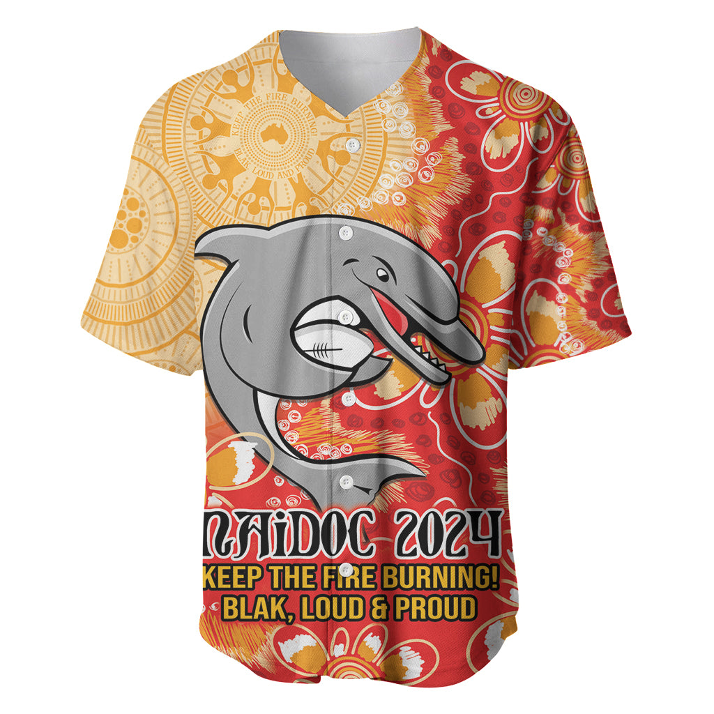 Personalised Dolphins NAIDOC Week 2024 Baseball Jersey Aboriginal Fire Burning Sparks